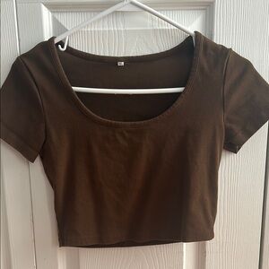Brown Short Sleeve Crop Top